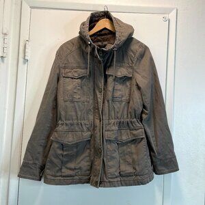 Lucky Brand Women's Anorak Hooded Jacket Zip & Snap Button Size Large Khaki